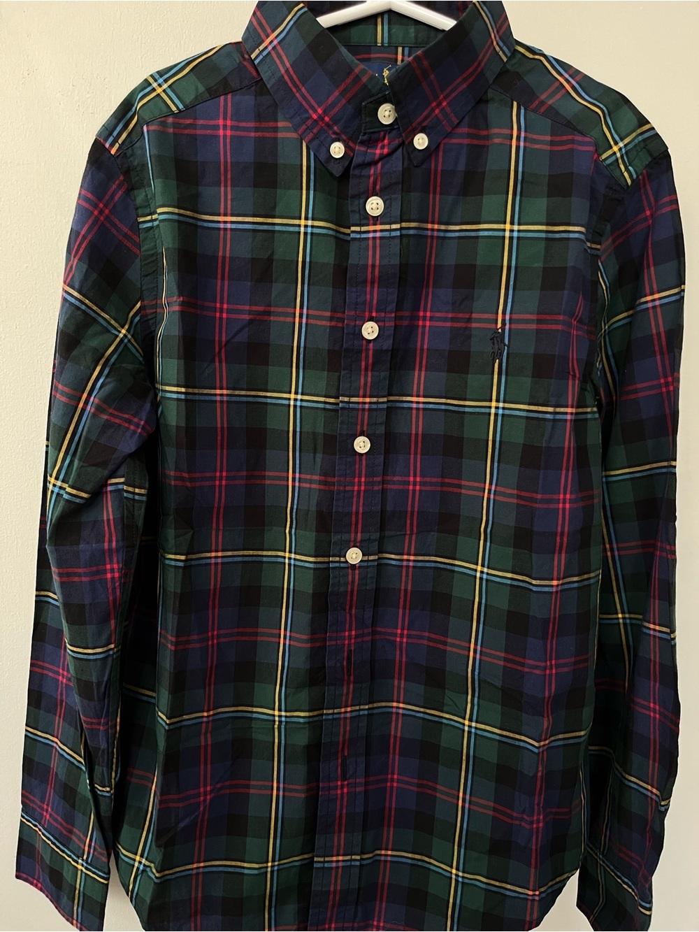 Ralph Lauren Navy, Green & Red Plaid Button-Down Shirt-Size M(10-12)